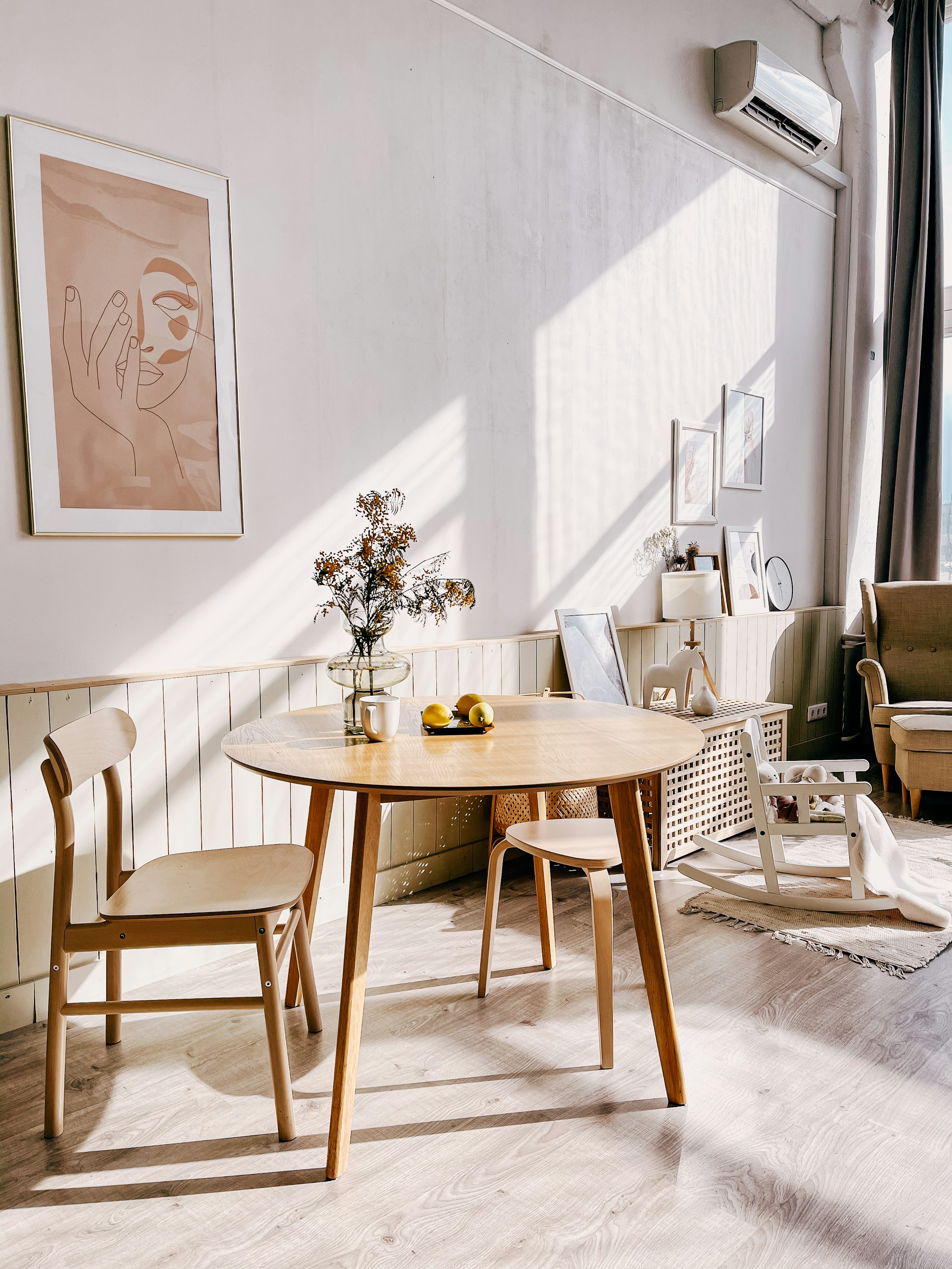 Compact round or oval dining table in a small dining space