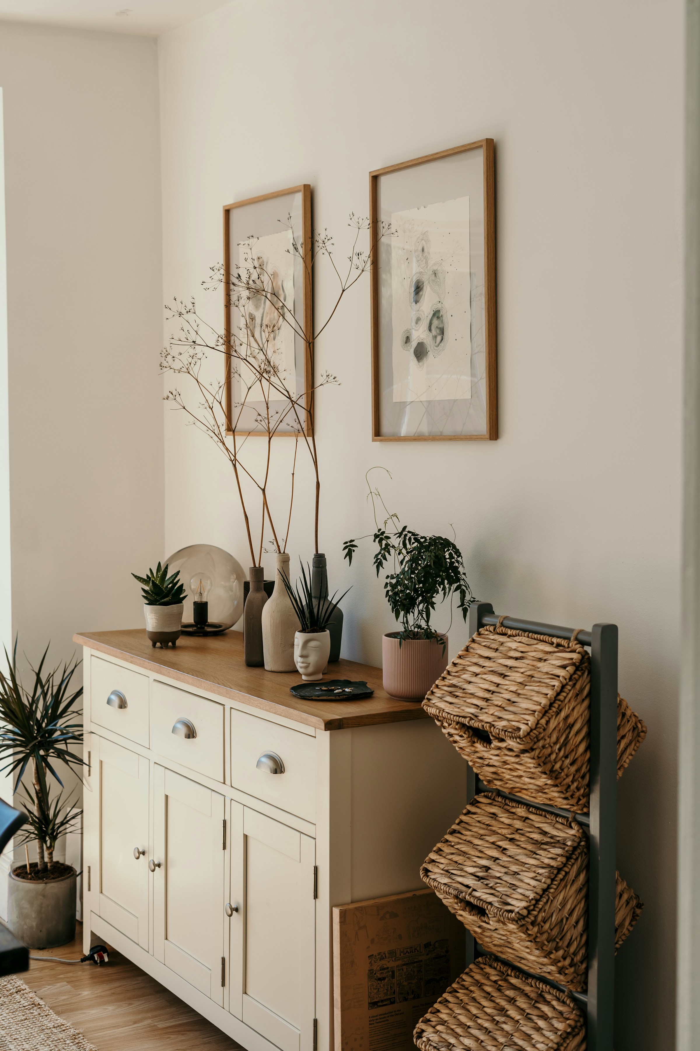 Detail: built-in or freestanding storage with baskets