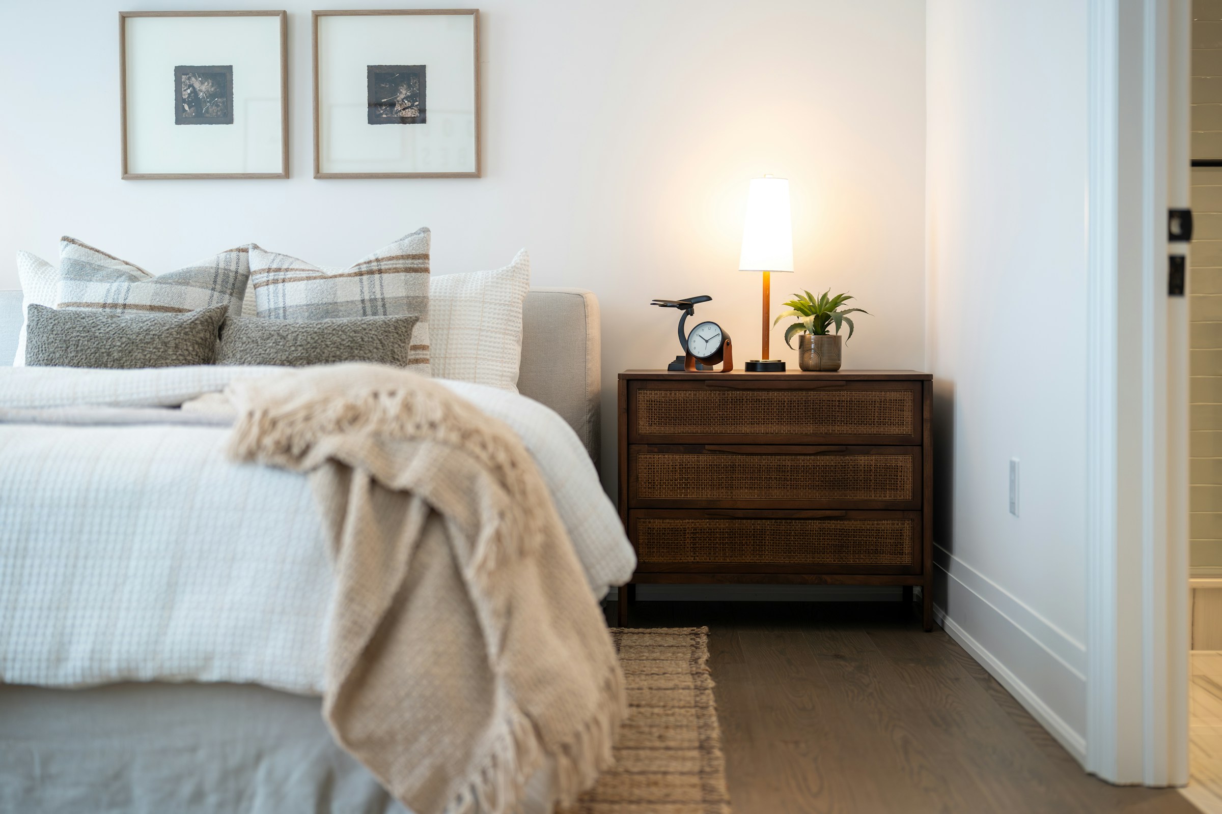 Detail: bedside lamp and nightstand